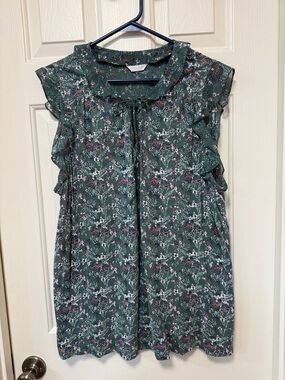 Lucky Brand Sage Green Floral Blouse with Tie Detail